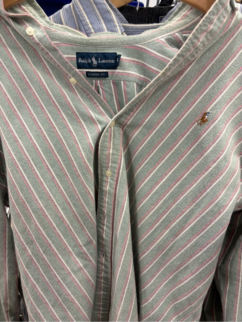 Ralph Lauren Green, Pink & White Striped Button-Down Shirt